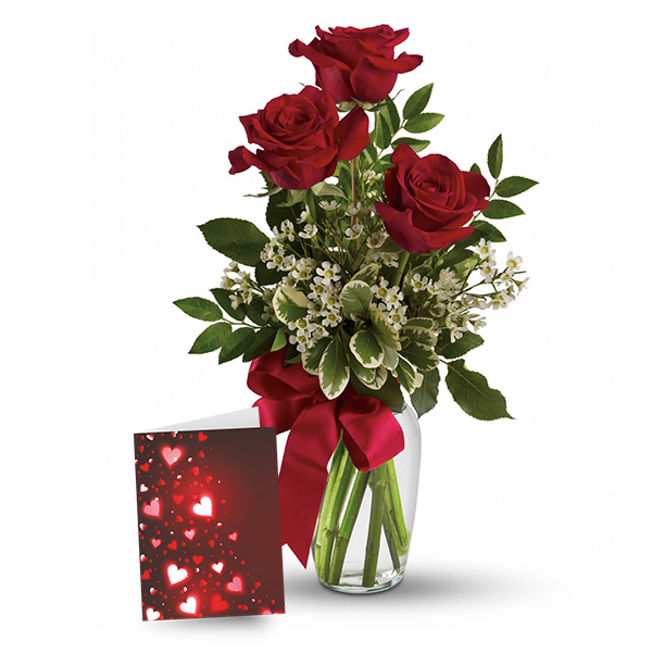 3 Red Roses with Card