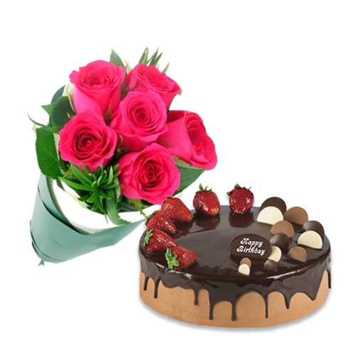 Choco Strawberry Cake with Pink Roses