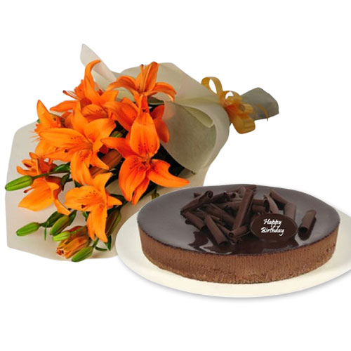 Orange Lilies with Chocolate Cheesecake