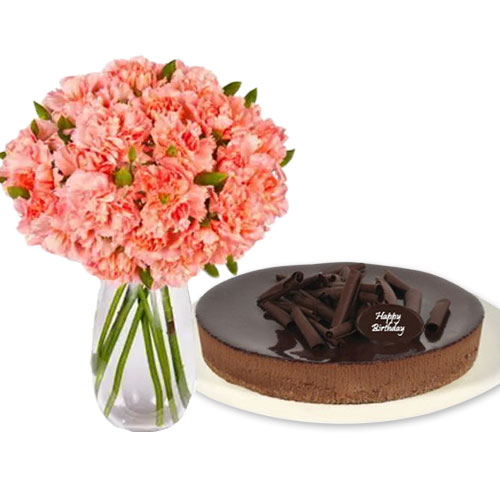 Pink Carnations with chocolate cheesecake