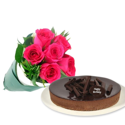 Pink Roses with chocolate cheesecake